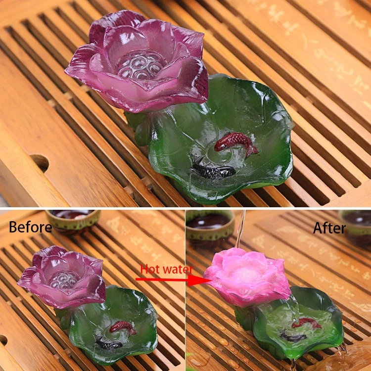 Chinese handicrafts Lotus Statue Tea Pet Resin Color-Changing Lucky flower Figurine Feng Shui Home Ornaments Tea accessories