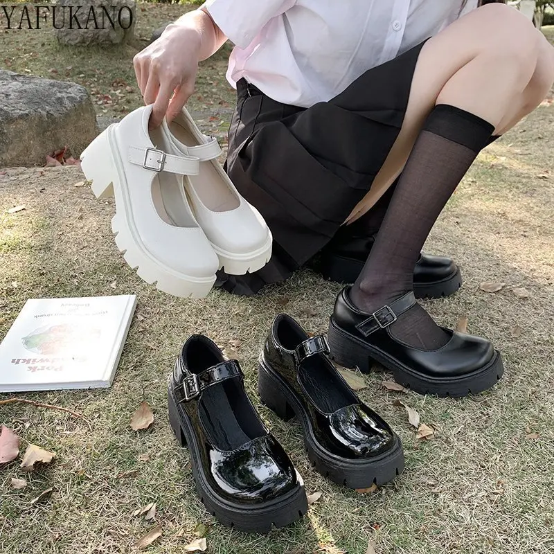 Zapatos Lolita de charol para mujer, zapatillas de plataforma Mary Janes,  de punta redonda, color negro sólido, 6cm, primavera y otoño|Zapatos de  tacón de mujer| - AliExpress