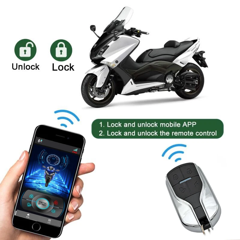 Alarme antivol pour moto Bluetooth, détecte automatiquement les opérations du téléphone portable, démarrage à une touche, verrouillage antivol à induction PKE 3