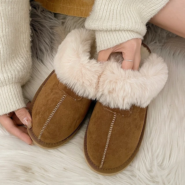 2023 Unisex PU Leather Fur Lined Slippers With Printed Plush Design Cozy  Indoor House Shoes For Winter Warmth Womens Flat Flip Flops H1115 From  Ljyp, $26.2