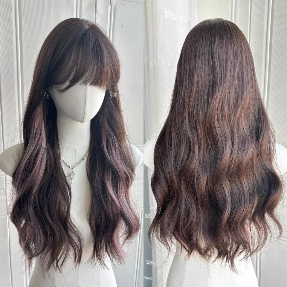 Brown Pink Synthetic Wig for Women Cosplay Heat Resistant