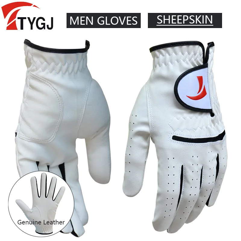 

TTYGJ 1 Pcs Golf Gloves Men Genuine Leather Sports Gloves Male Anti-slip Sheepskin Golf Mittens Left Right Hand Mitten Hiking