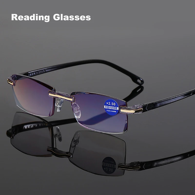 

Hot Sale Frameless Reading Glasses Fashion Anti Blue Light Presbyopic Glasses Men Eyewear Diopter +1.0 1.5 2.0 2.5 3.0 3.5 4.0