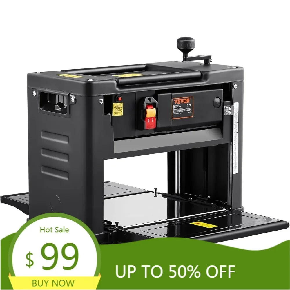 thickness planer, two-blade, 13" width worktable benchtop planer, 15-amp 1800w powerful motor, 12" extended infeeding table, lo