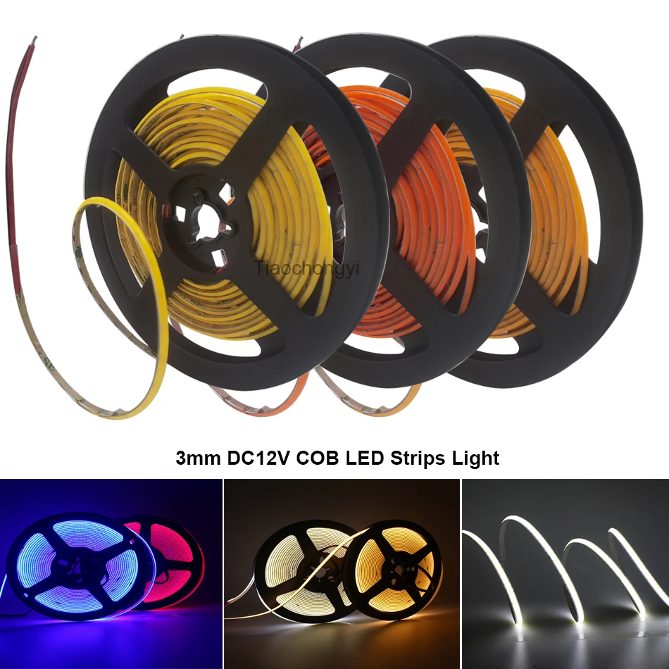 3mm Ultra Thin DC 12V Colorful COB LED Strip Lights for Home Decor Car DIY  FPV Blue/Pink/Red/Purple High Density LED Tape Colour - AliExpress