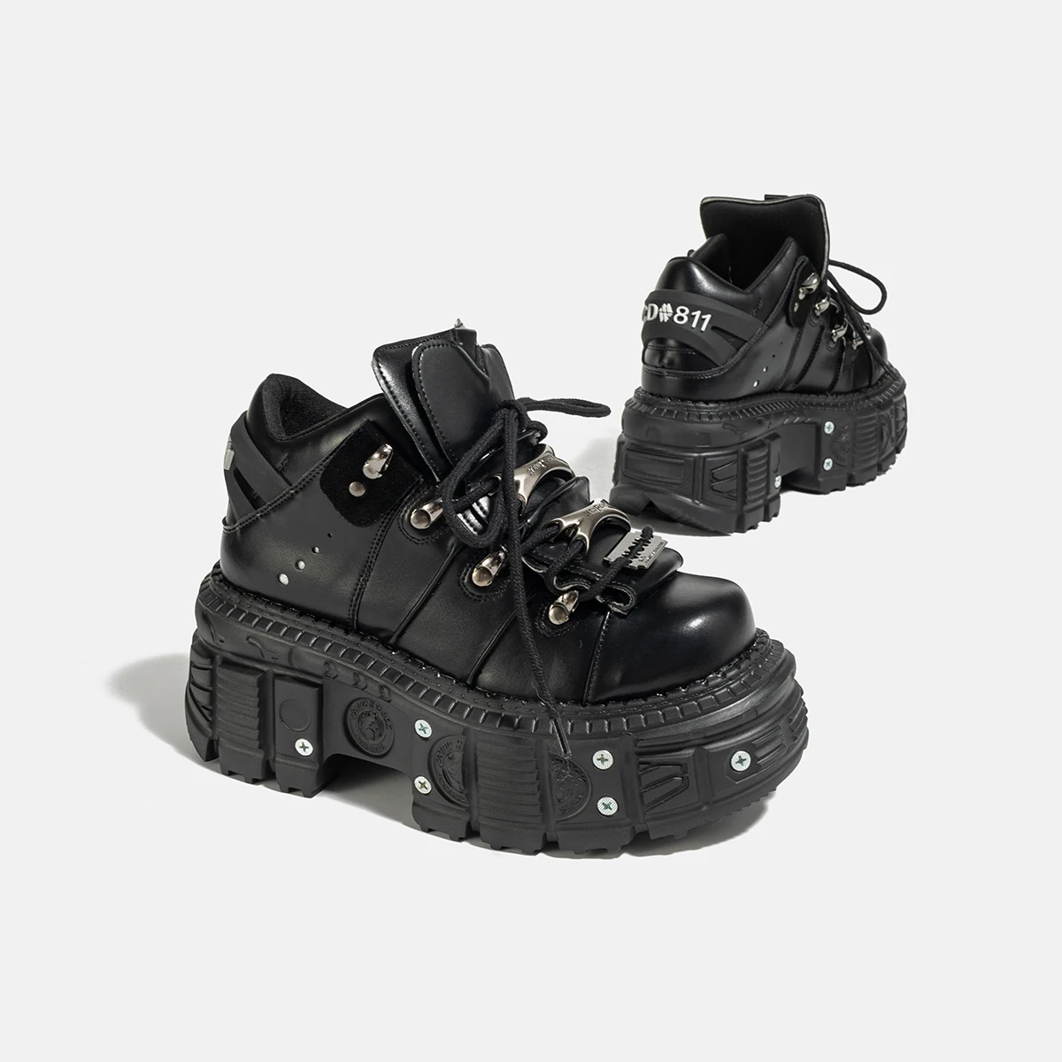 Gothic Dark Platform Thick Bottom Punk Metal Height-Increasing Leather Women's Small Rock Lace-up Rivet Shoes 2