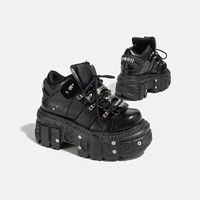 Gothic Dark Platform Thick Bottom Punk Metal Height-Increasing Leather Women's Small Rock Lace-up Rivet Shoes 2