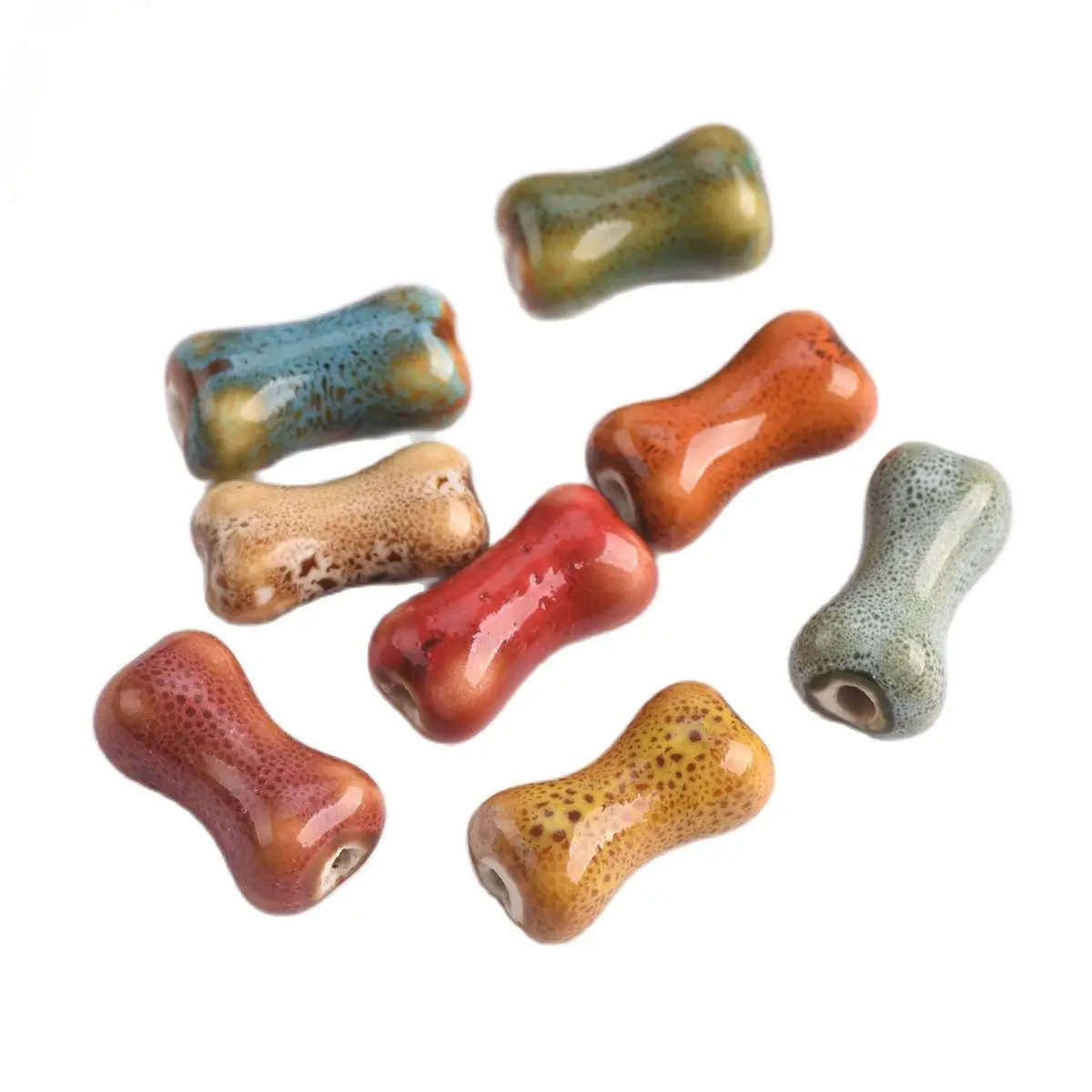 10pcs Bone Shape 18x10mm Handmade Fancy Glaze Ceramic Porcelain Loose Spacer Beads lot for Jewelry Making DIY Crafts Findings 10pcs mb 15ak 14ak mig mag gas ceramic nozzle euro style welding gun tip nozzle shield cup for welding torch porcelain nozzle