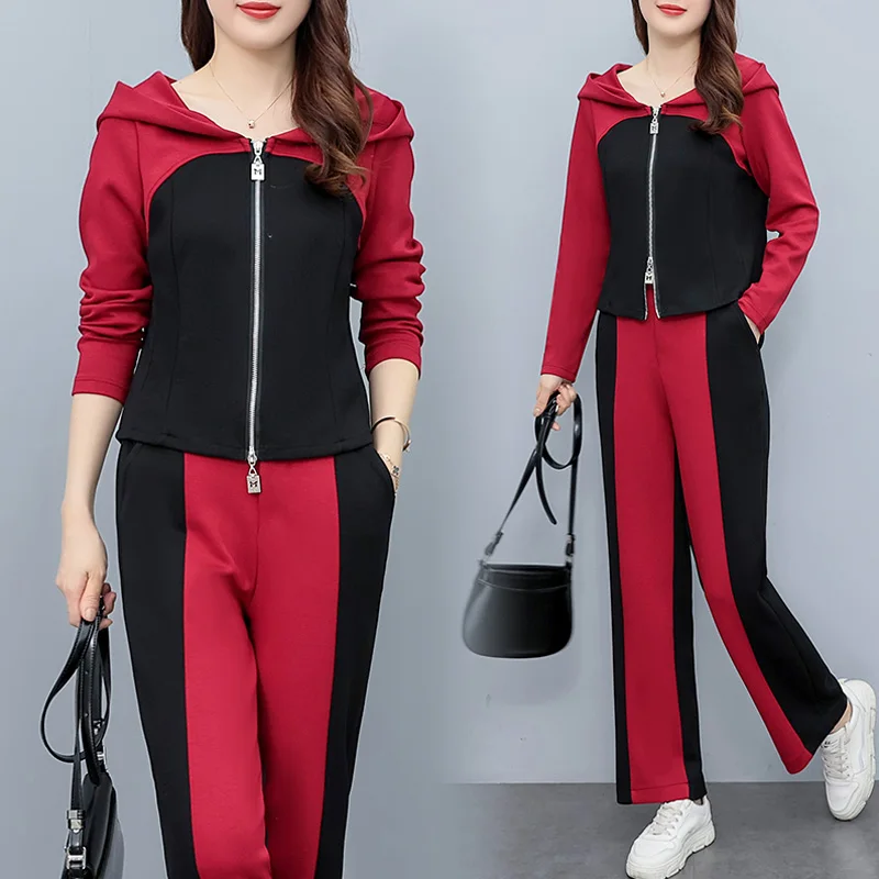 

Женский спортивный костюм размера плюс 4XL, весенний повседневный комплект из двух предметов, куртка с капюшоном и брюки, облегающая спортивная верхняя одежда, подходящие наряды