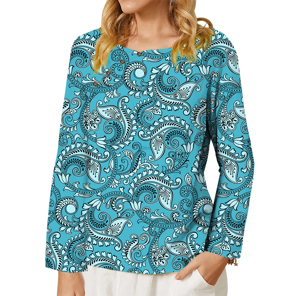 

CLOOCL New Fashion Women T-shirt Perris Flower Vine Pattern 3D Printed Long Sleeve Shirt Button Decorate Tee Casual Blouse Tops