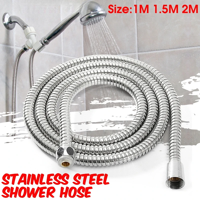 1m/1.5m/2m Flexible High Quality Shower Hose Stainless Steel Chrome Bathroom Water Head Shower Head Pipe Tool Shower Accessories 2