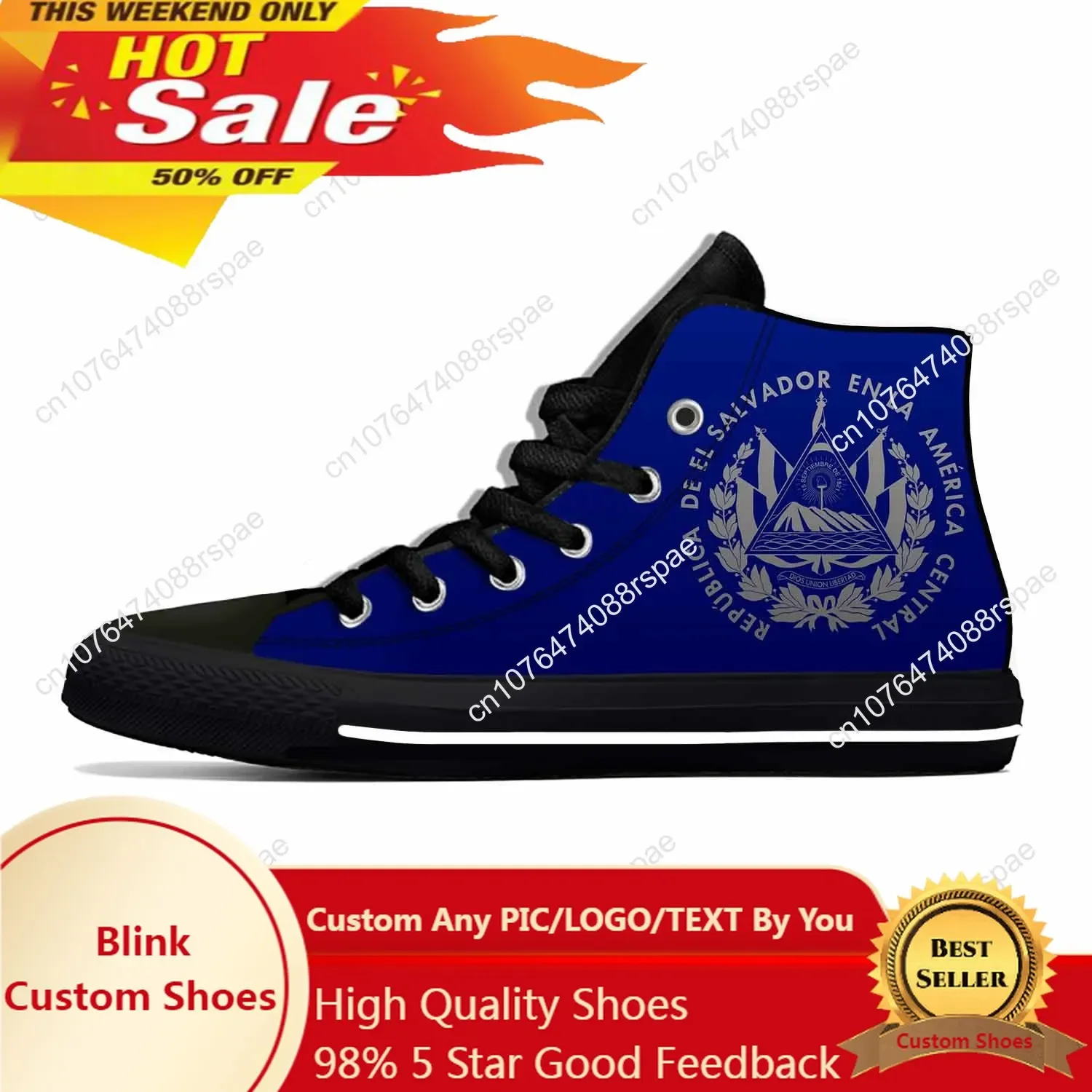 

El Salvador Salvadoran Flag Patriotic Pride Funny Casual Cloth Shoes High Top Lightweight Breathable 3D Print Men Women Sneakers