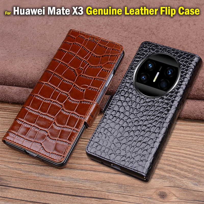 

Genuine Leather Flip Case Phone Funda for Huawei Mate X3 MateX3 Crocodile Grids Litchi Pattern Magnetic Suction Buckle Cover