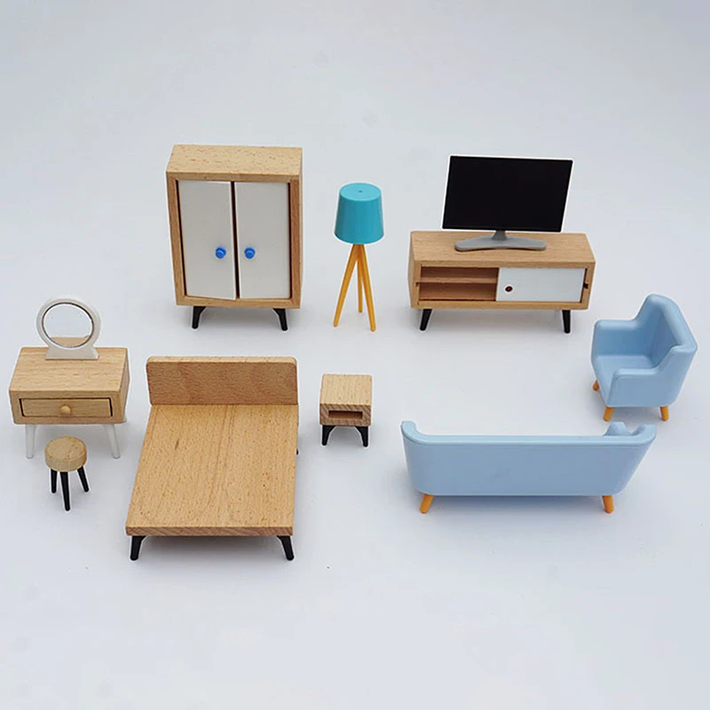 

1:12 Dollhouse Miniature Furniture Living Room TV Stand In Bench Table Storage Shelf Bed Lamp Sofa