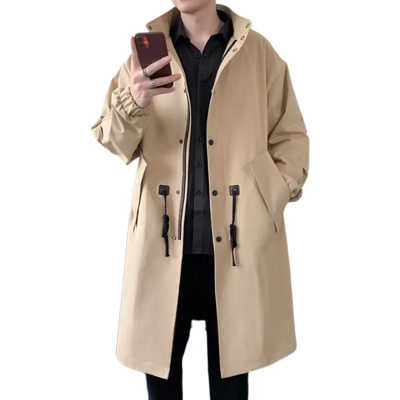 

VERSMA Korean Trendy Black Mens Long Trench Coat Men Plus Size British Style Solid Color Russian Waterproof Classic Windbreaker