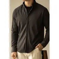 Light Business Stand Collar Warm Wool Zipper Long Sleeve Shirt Men Outdoor Sports Casual Shirt 1