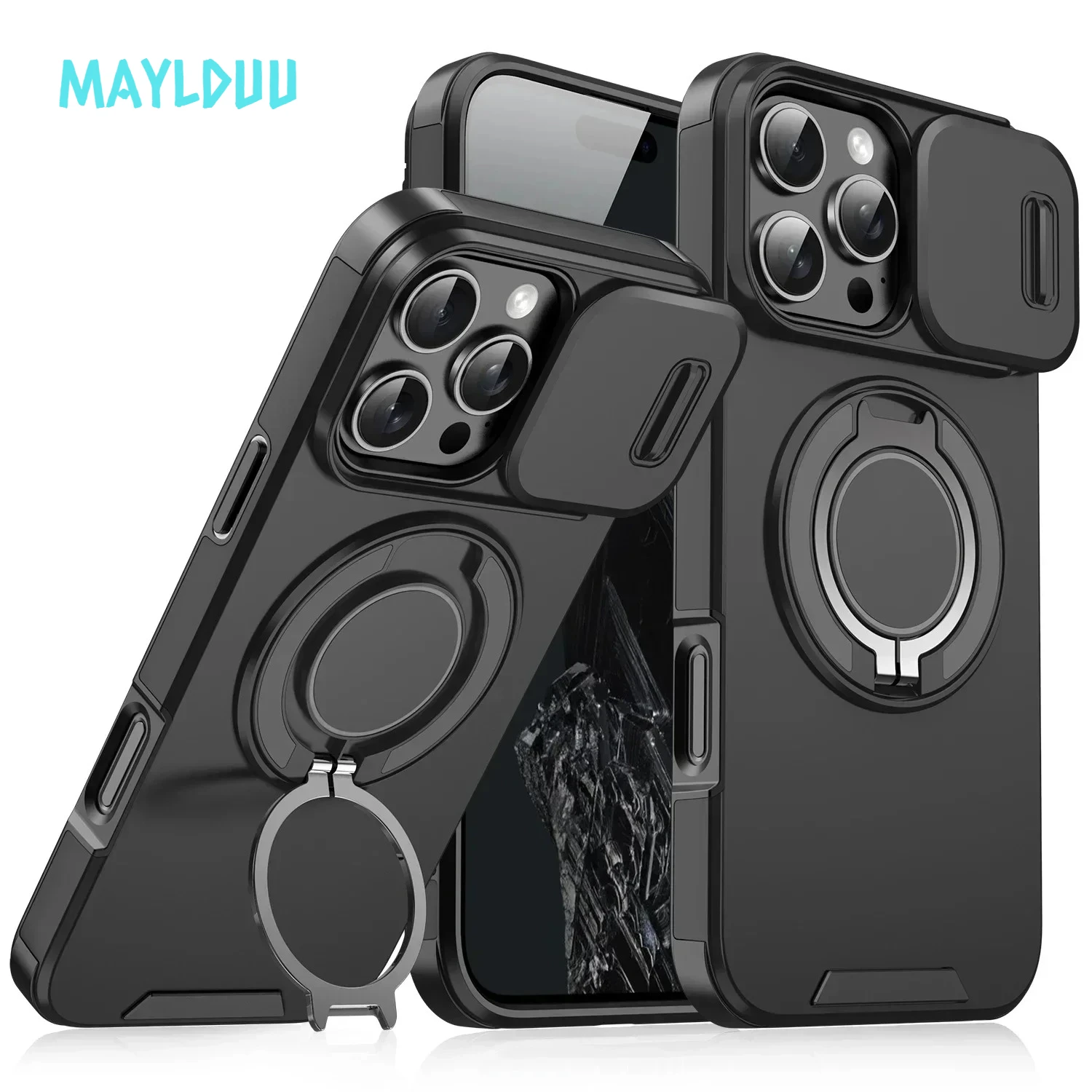 Luxury Armor Magnetic Bracket Case with Slide Camera Protection and Holder Cover