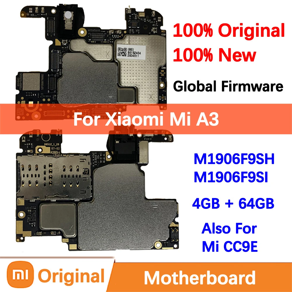 

100% Brand New Original Motherboard for Xiaomi Mi A3 Mainboard Logic Circuit Board Plate Global Unlocked CC9E M1906F9S Mother