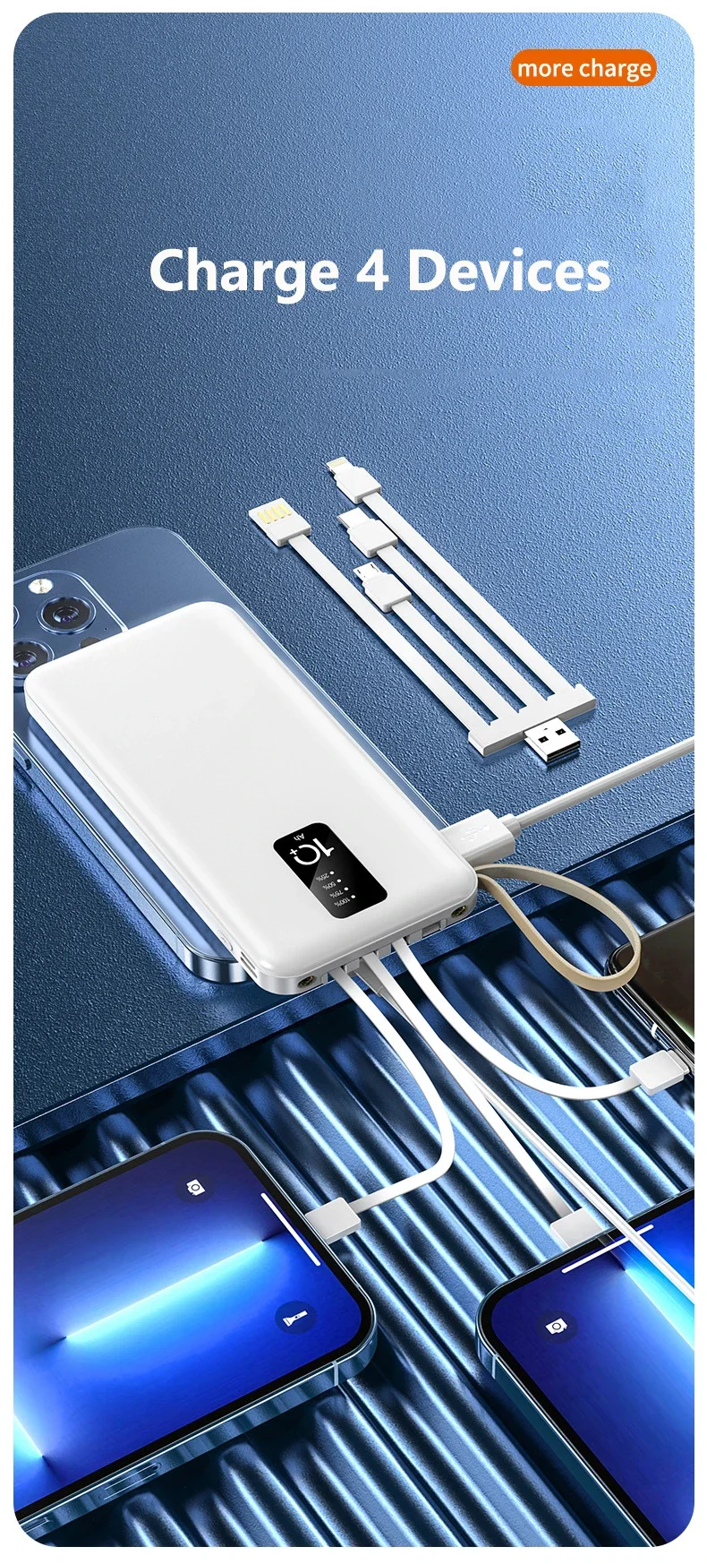 Portable Power Bank With Built-in Cable For Smartphones Fast Charge_voghion.com