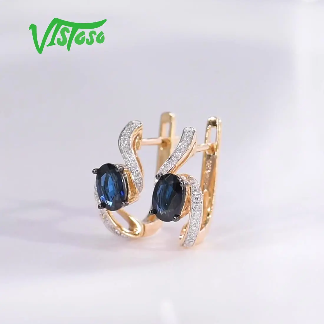 VISTOSO серьги из желтого золота 585 пробы с сапфирами