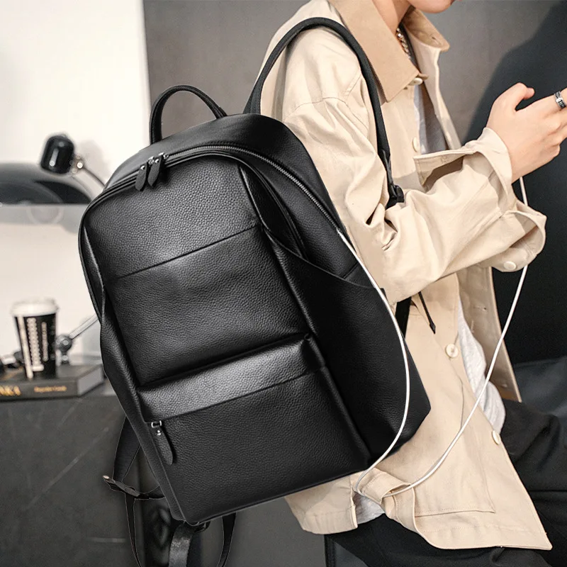 Retro Genuine Leather Men's Backpack Handmade Classic Schoolbag Sports Storage Leisure Backpack Laptop Day Bag Pack Large 6