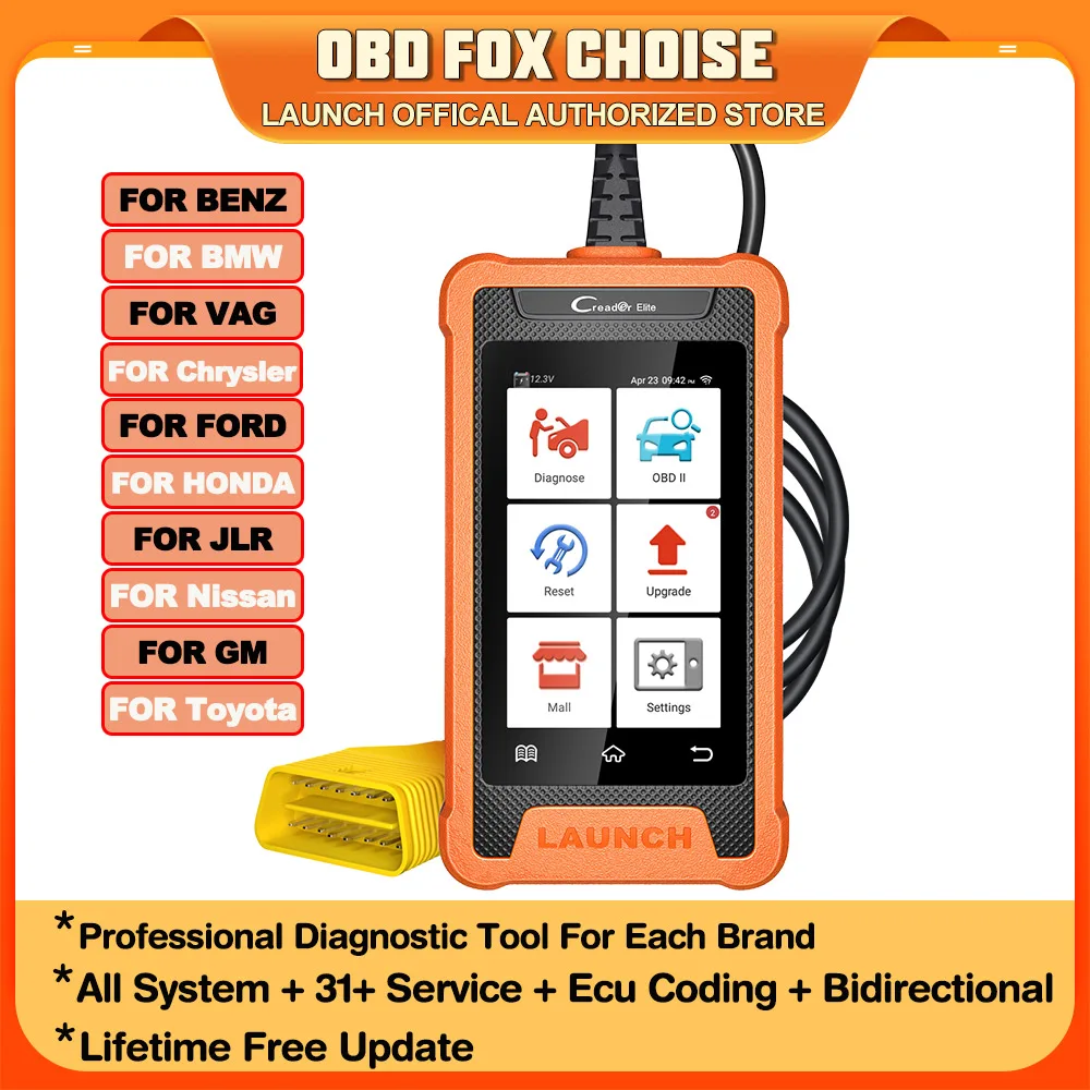 LAUNCH X431 Creader Elite Car Diagnostic Tools Professional Full System TPMS 31+ reset Function Online Coding OBD2 Scanner
