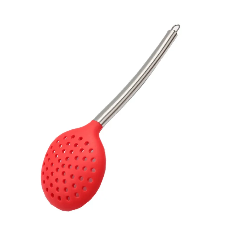 Food Grade,Silicone Salad Spoon,Soup Spoon, Colander Kitchen Accessories,Cooking Utensil, Kitchen Gadget, Stainless Steel Handle
