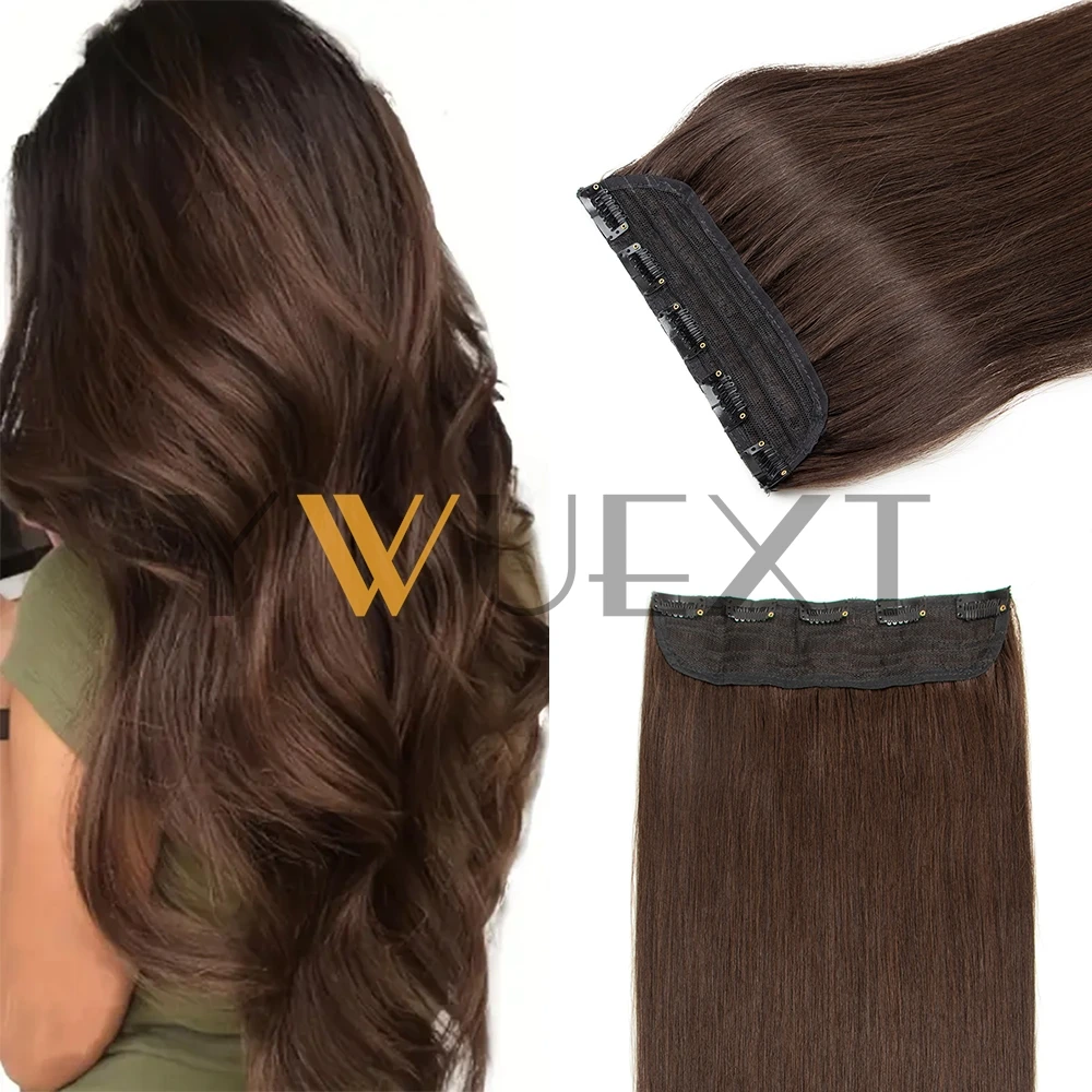 Clip In One Piece Human Hair Extensions 40-50G Blonde Brown Weft Clip In Natural Silk Straight Hairpiece For Women 14''-22''