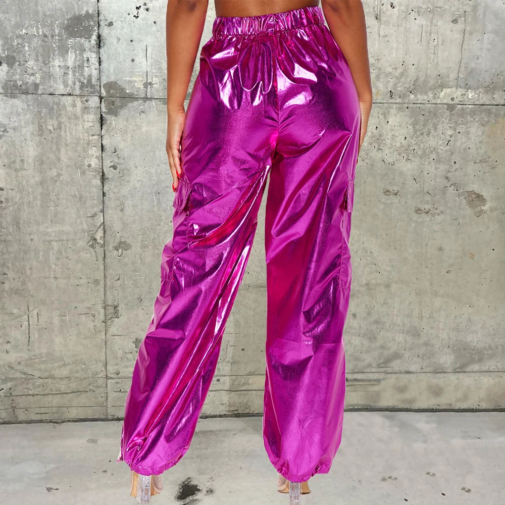 Women High Waist Ruched Harem Pants Sexy Metallic Gold