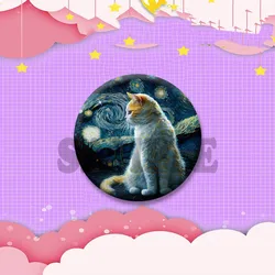 Artistic Cat Starry Night Pins - Quirky Handmade Cartoon Lapel Brooches for Accessories and Gifts (Style 24)