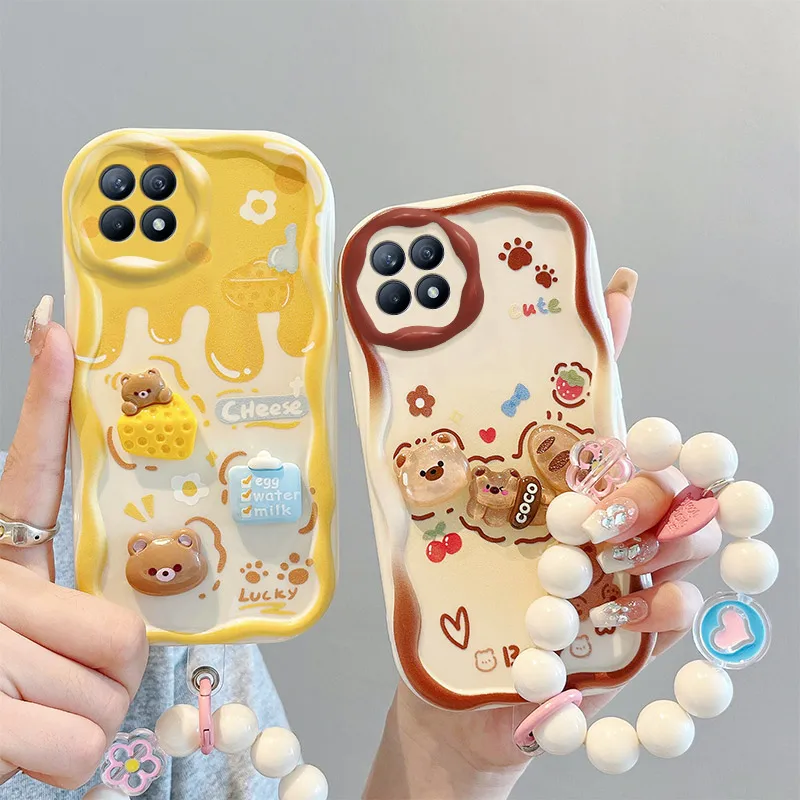 

3D Fashion Luxury Adorable Doll Bear Cartoon Soft Silicon Phone Case On For Oppo Reno4 Reno 4 Se Wristband Back Cover