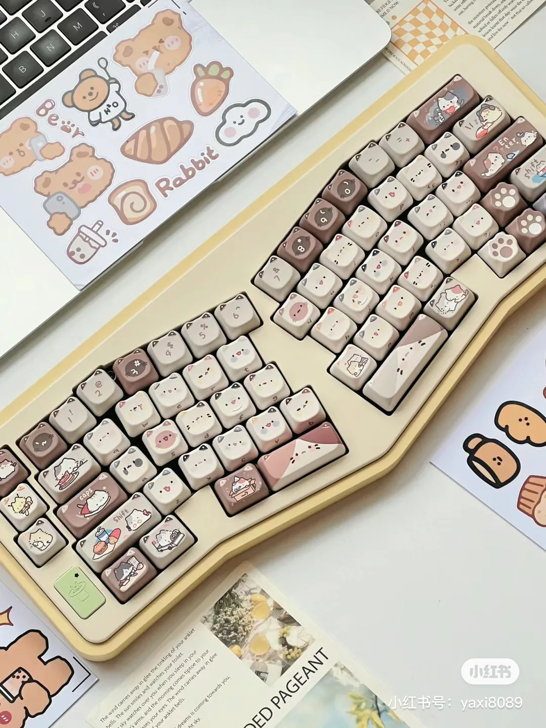 Mocha Cat Keycaps para teclado mecânico, Cute