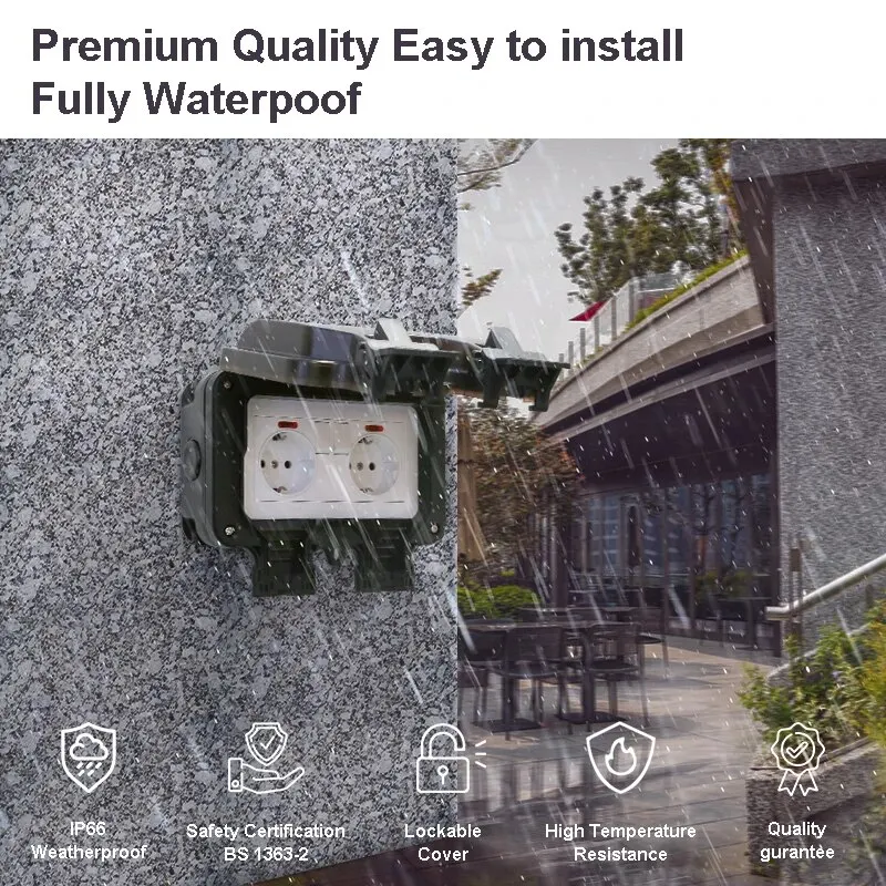 Waterproof Socket EU Plug IP66 Outdoor Socket Box 16A Wall Switch European Standard Dustproof Waterproof Exterior Plug