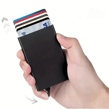 Porta carte di credito portafoglio intelligente Portafogli da donna sottili e sottili in metallo Portafoglio minimalista pop-up Piccolo portamonete nero Vallet Walets per uomo
