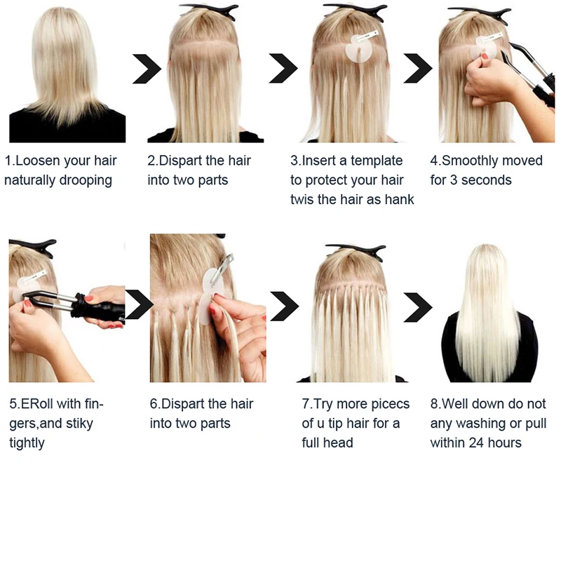 플랫 팁 헤어 익스텐션 블랙 또는 브라운 또는 블론드 플랫 팁 헤어 익스텐션 프리 보세 팁 레미 인간 헤어 익스텐션 핫 퓨전