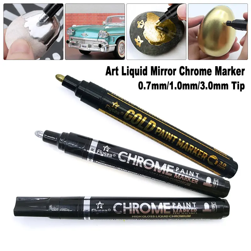 Silver Liquid Mirror Chrome Markers: 3 Chrome Paint Pens Permanent Chrome  Mirro