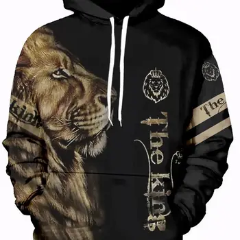 2023 Hoodies For Men, Lion Print Hoodie, Men’s Casual Pullover Hooded Sweatshirt With Kangaroo Pocket For Spring Fall, As Gifts