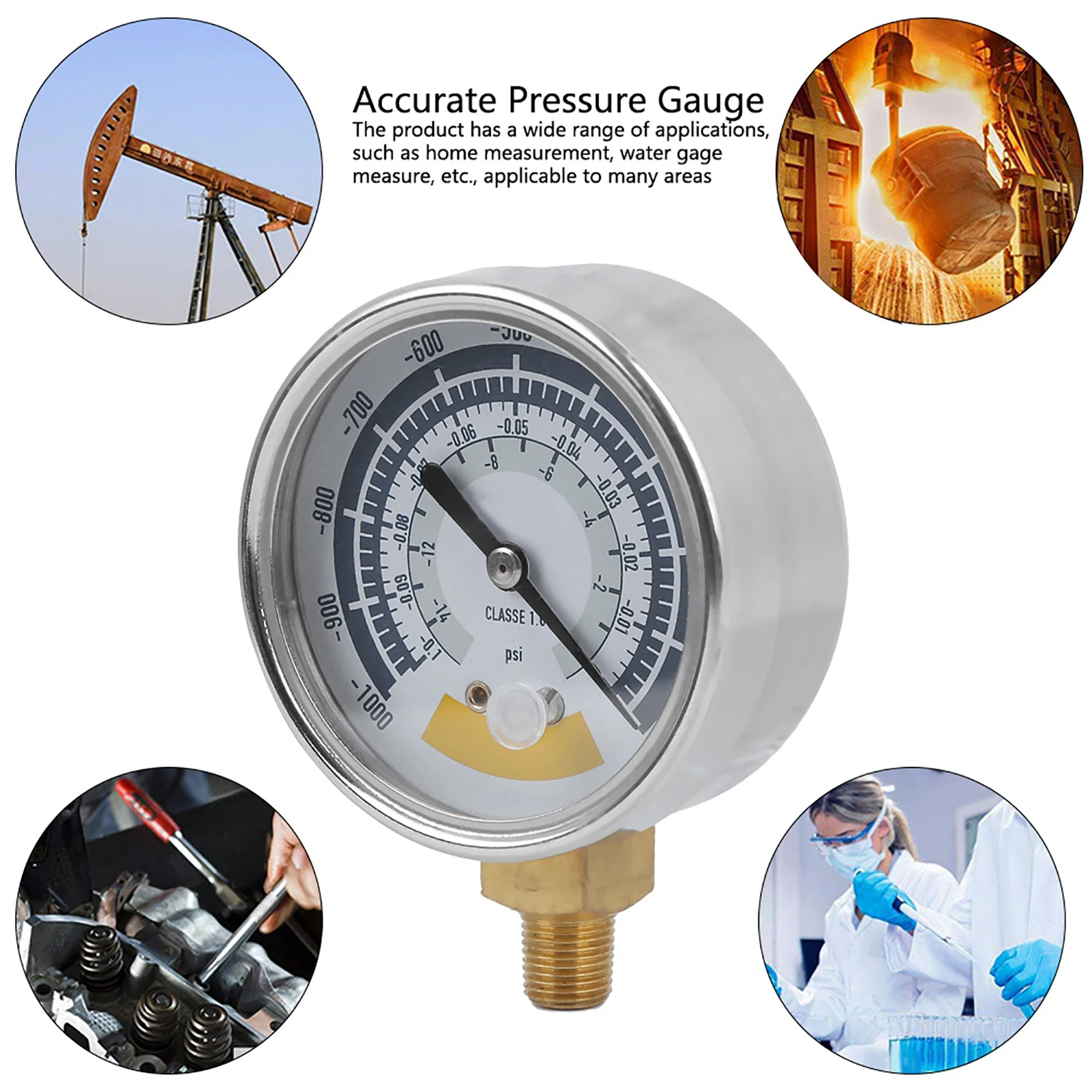 Pressure Gauge Pressure Gauge Accurate Air Gauge Instrument for Vacuum Pump 0‑14psi NPT 1/8in Connector Vacuum 0‑14psi Pressure