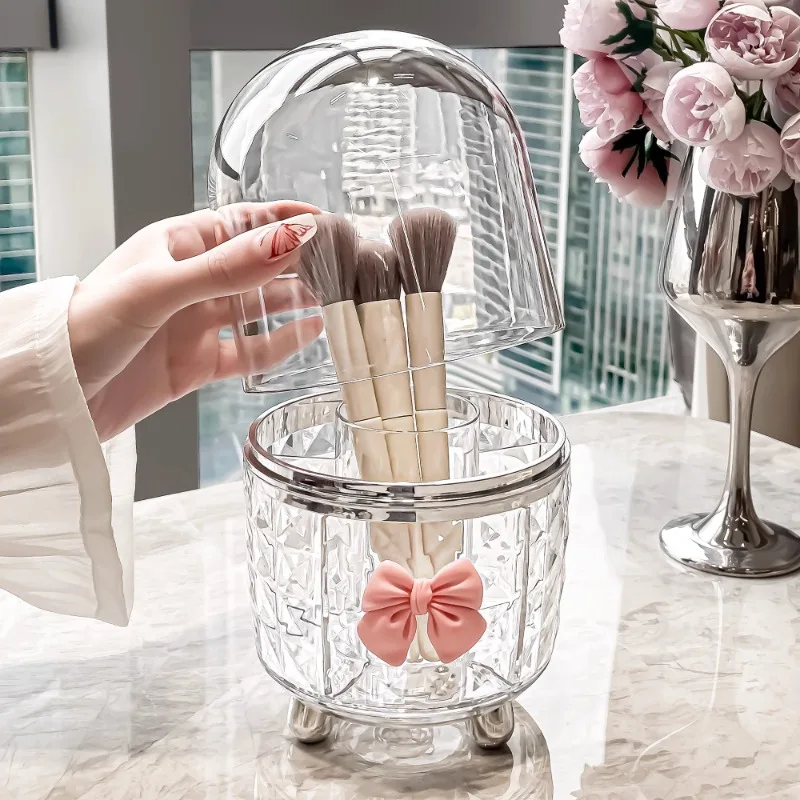Rotating Cosmetic Makeup Organizer Storage Tube with Lid Clear Organizer Box Makeup Brush Holder Acrylic Organizers Bathroom 5