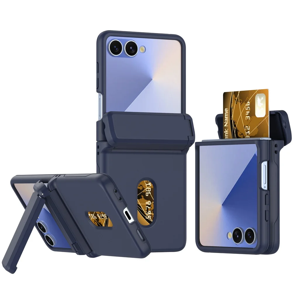 Automatic Spring Hinged Kickstand Holder with Dual Credit Card Slots and Lens Protection
