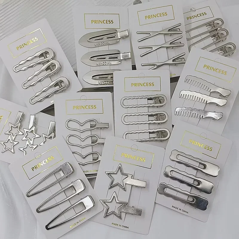 Hair Clips 3pcs/set Metal Geometric Barrettes Elegant Hair Claw Crab Hollow Out Hairpin Women Girl Accessories