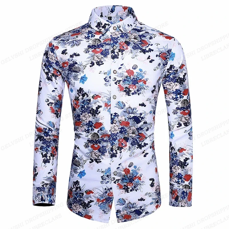 Summer new Hawaiian men's shirts, casual long-sleeved shirts, men's fashion shirts, Cuban beach shirts, large size lapel tops