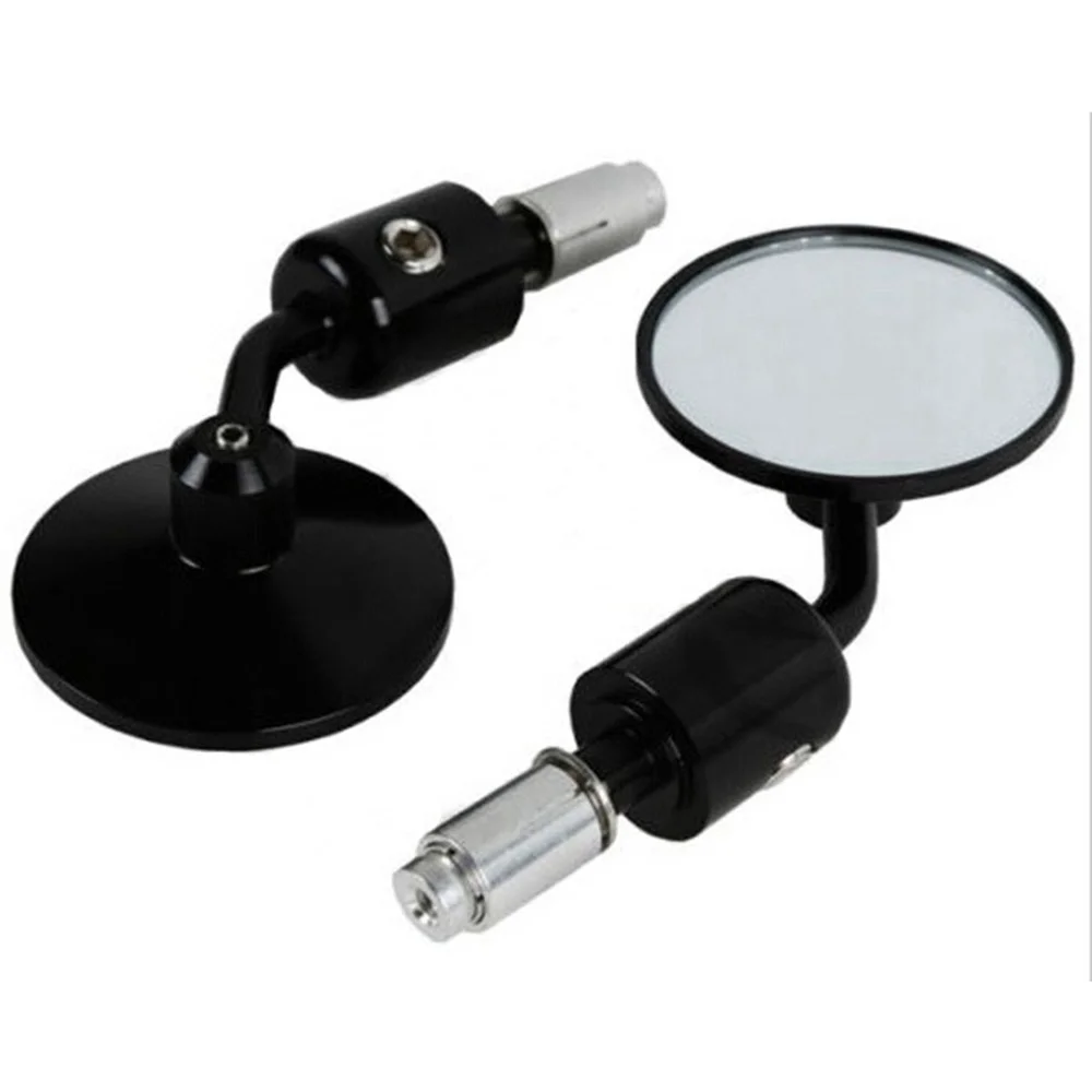 

2Pcs Motorcycle CNC Aluminum Rear View Mirror 3" Handle Bar End 7/8" Mirrors Round Black