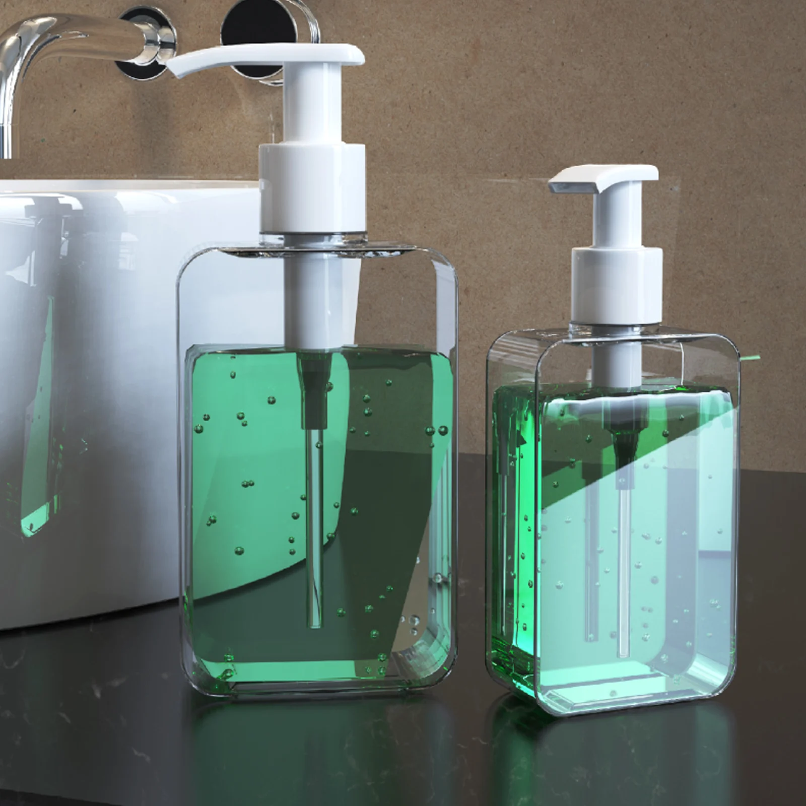 thumbnail image 2 of Dispensador de jabón cuadrado de plástico rellenable de 200/300 ml, champú, loción corporal, jabón de manos y platos, botella dispensadora con bomba para cocina y baño, 2 of 6