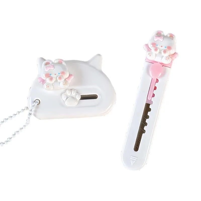 Mini Kawaii Cartoon Kitten Letter Opener White Pink Color Creative Design Cat Box Cutter Portable Utility Knife Student Supplies