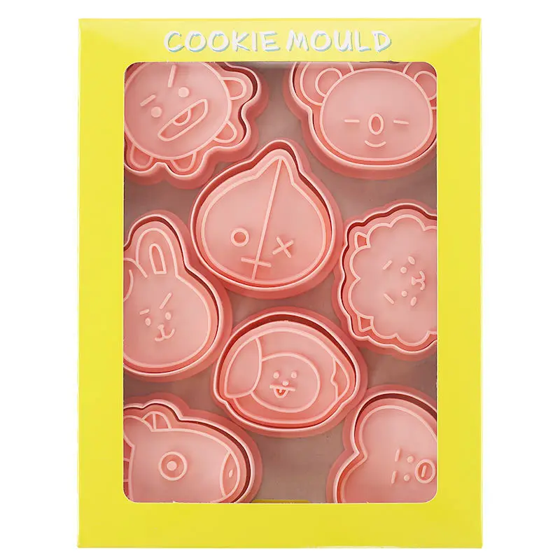 Cookie Cutter Baking Mold Cookie Mould Baking Decorating Tools Cookie Maker Press Kit 8Pcs/set Cute Cookie Cutters Plastic 3D Cartoon Pressable Biscuit Mold Cookie Stamp