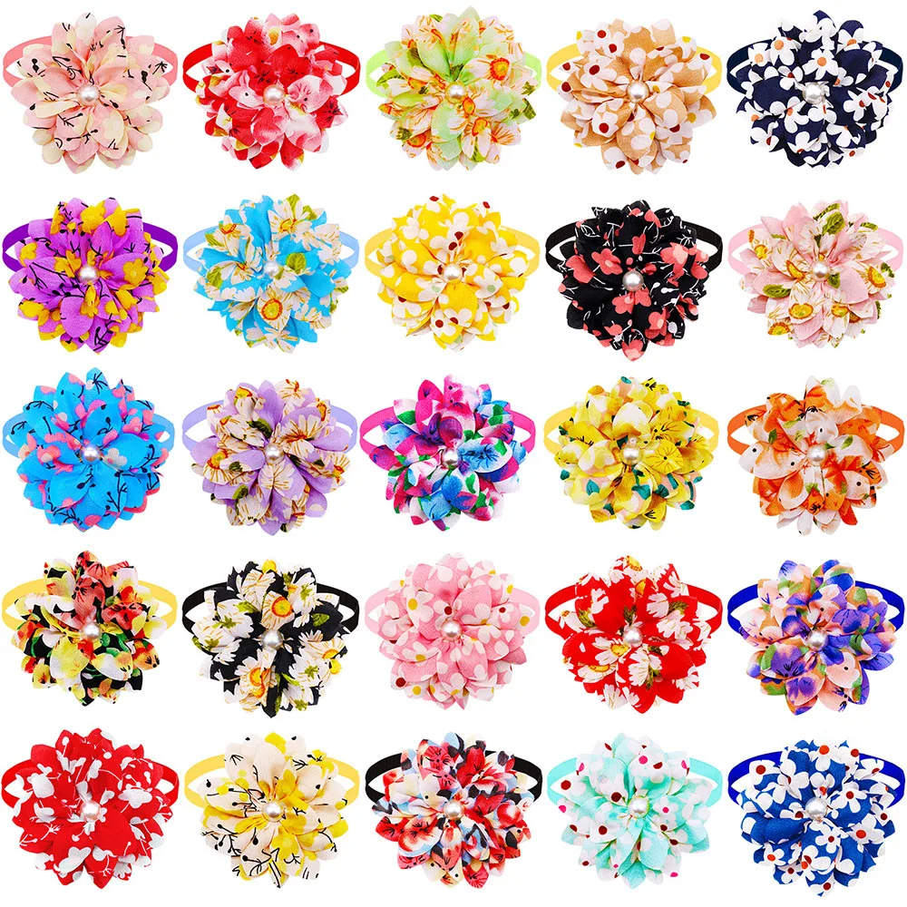 

Pet Dog Collar Accessories Chiffon Fabrics Four Seasons Fresh Style Pearl Accents for Cute Dog Cats Pet Grooming Accessories