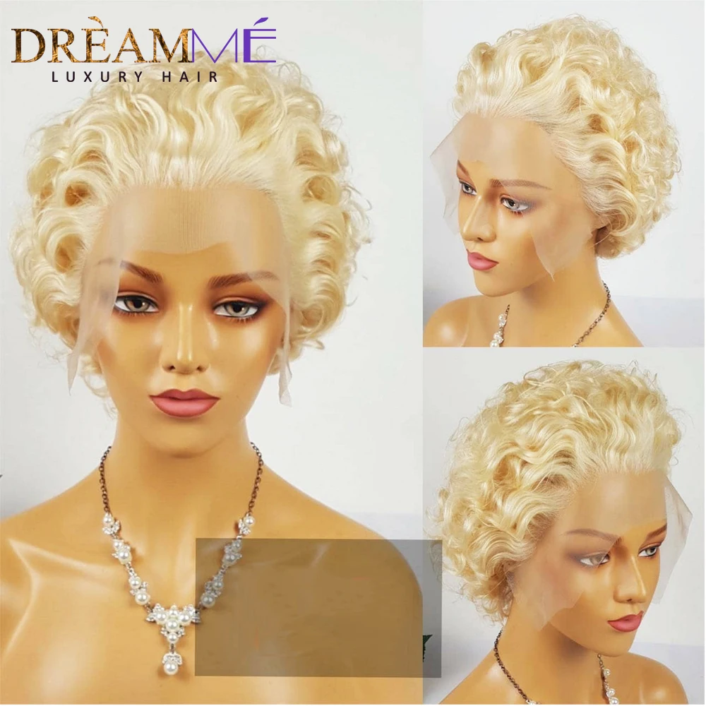 Pink Curly Bob Wig 13x4 Lace Front Human Hair Wigs 613 Blonde Short Pixie Cut Wig For Black Women Deep Water Wave Wigs 150%
