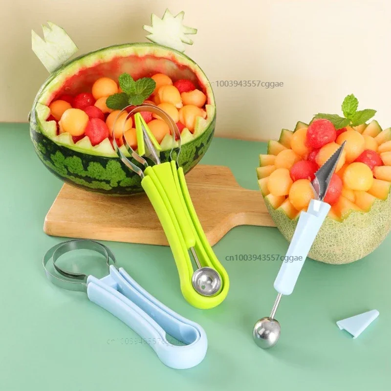 4 in 1 Melon Cutter Scoop Fruit Carving Knife Fruit Cutter Platter Dig Pulp Separator Kitchen Gadgets Tools