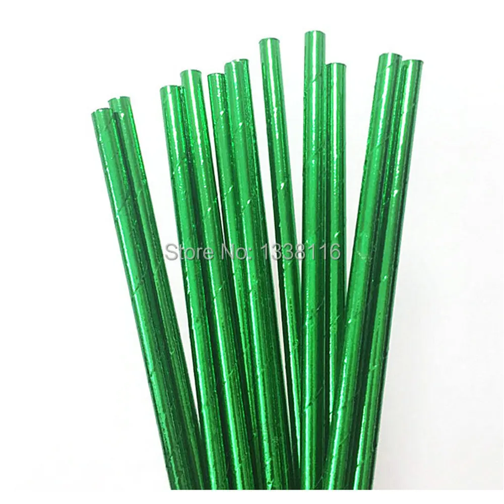 

100pcs Eco-friendly Foil Solid Green Paper Drinking Straws For Wedding Party Kids Birthday Party Decoration Supplies